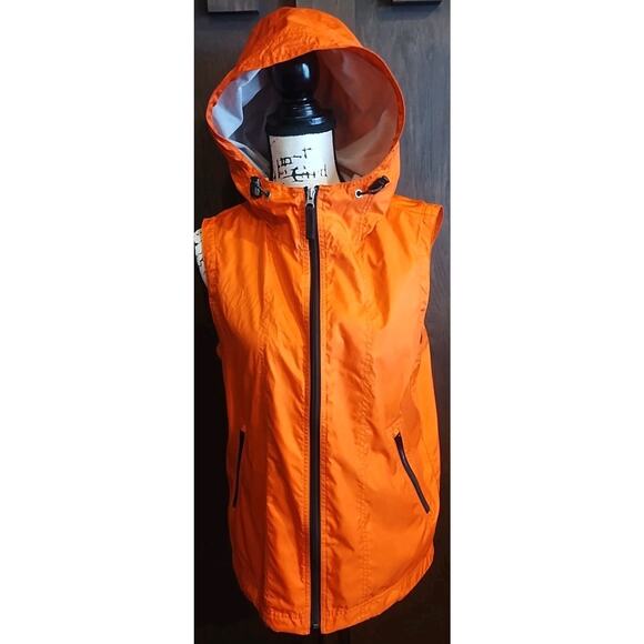 Gap Hunter Orange Mesh Hooded Vest Womens XS Full Zip Nylon Zip Pockets Pumpkin - Picture 1 of 7